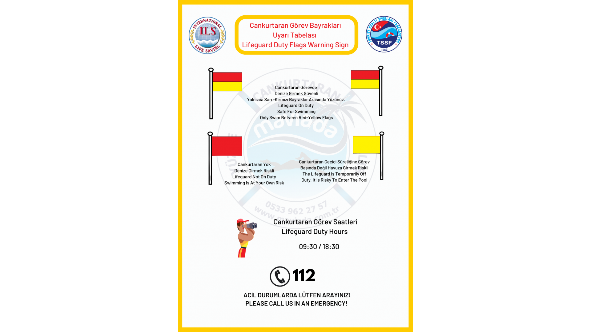 Cankurtaran Görev Bayrakları Levhası / Havuz